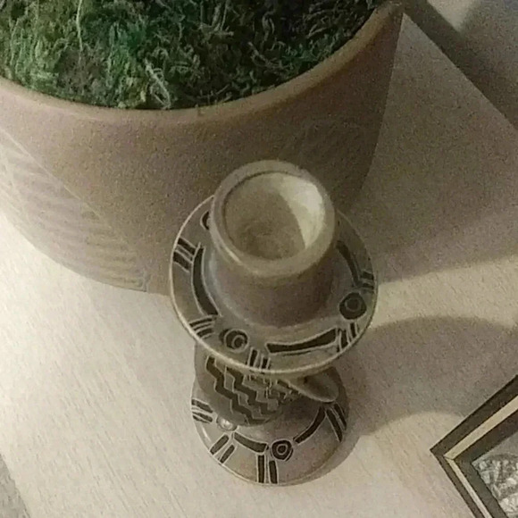 VINTAGE TRIBAL Handpainted Stone Carved Candle Stick Decor Statue - Picture 3 of 5